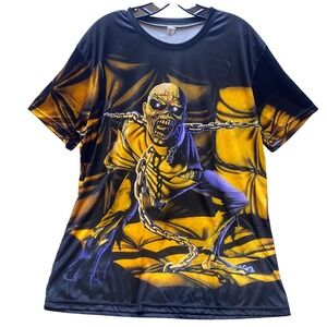 Iron‎ Maiden Shirt Mens Large Eddie Horror Skull Stretchy Chains AOP NWOT